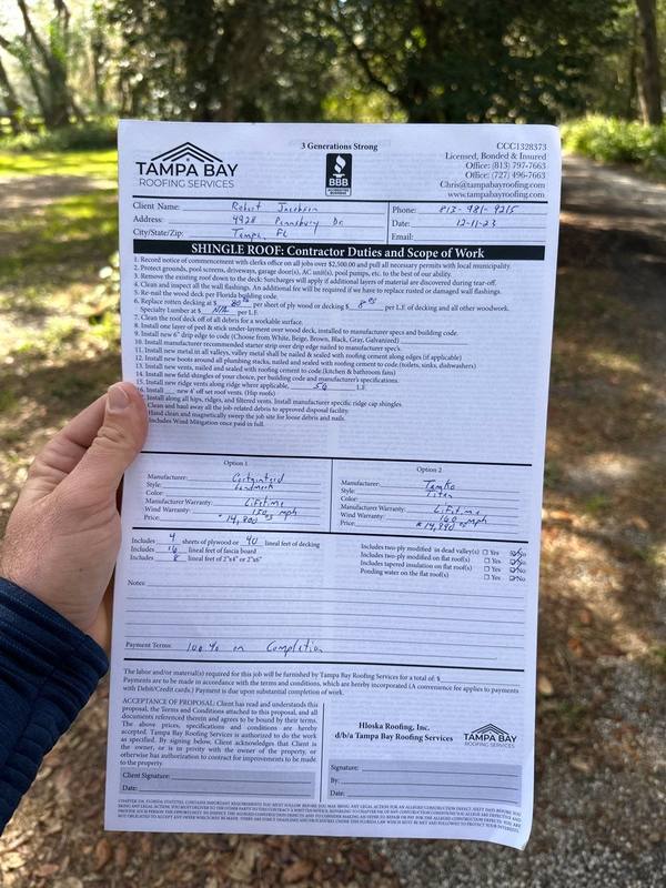 completed roofing project in Tampa FL
