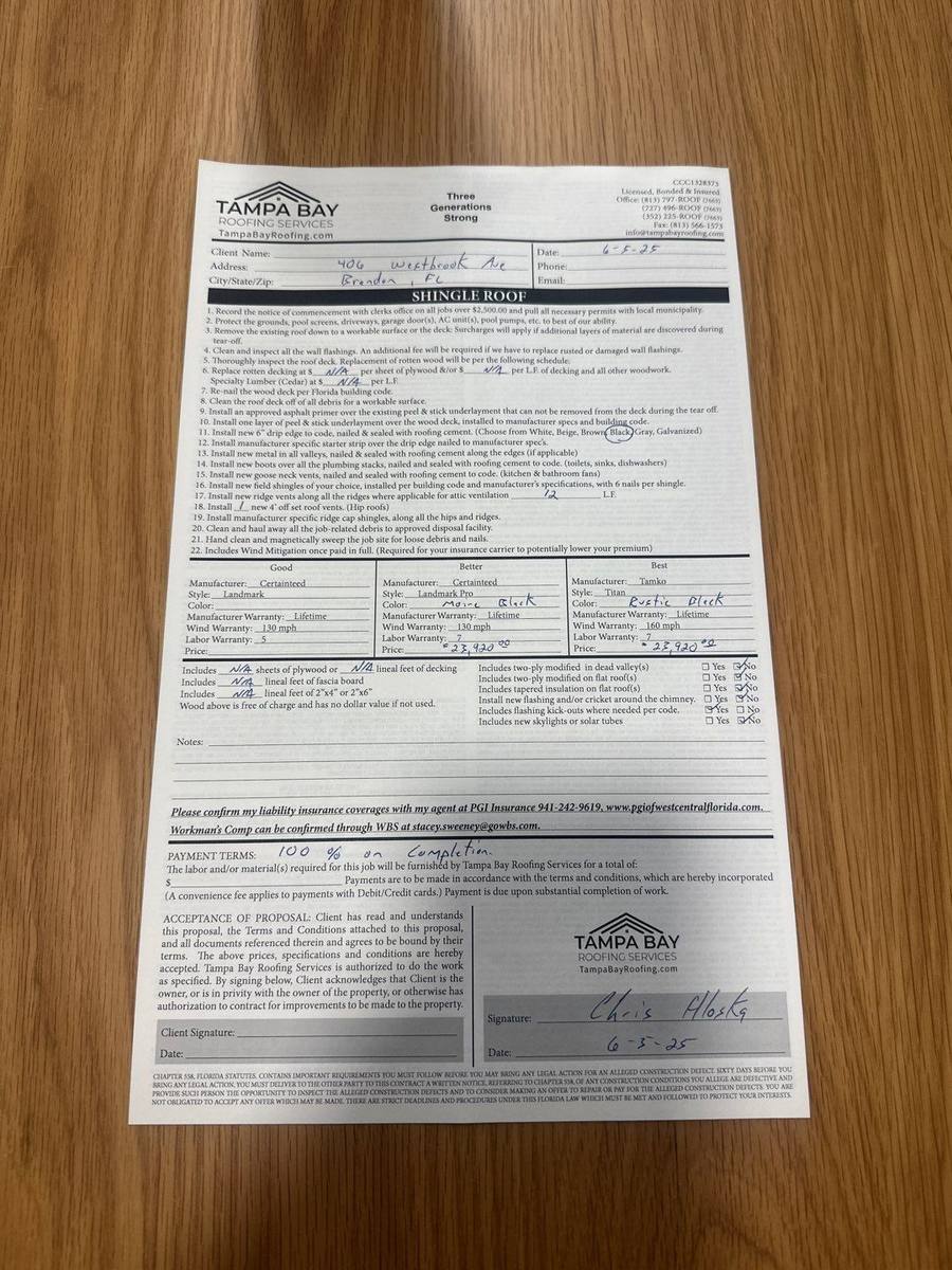 shingle roof replacement in Brandon, Florida