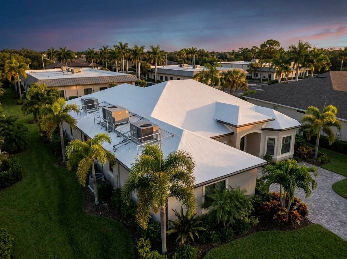 Low-slope commercial flat roof on a Florida office or HOA building