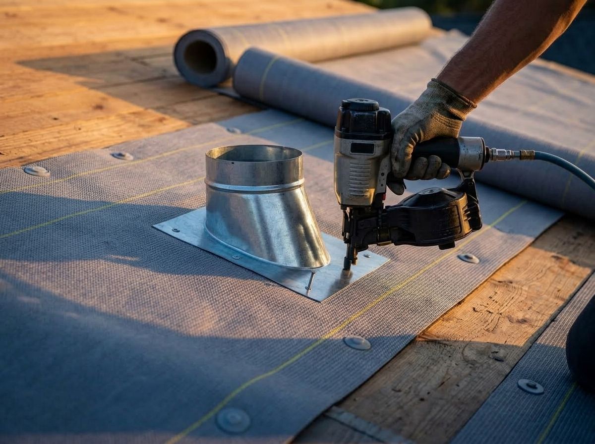 Underlayment and flashing being installed