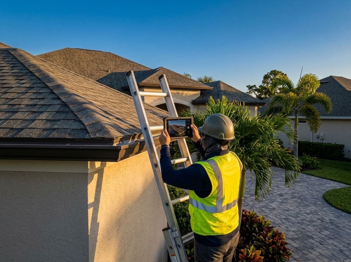 Roof inspection from a ladder
